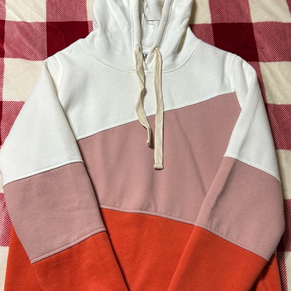 Colorblock Hoodie - White, Pink, Orange